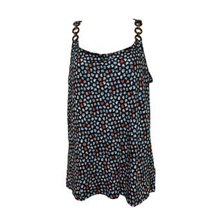 NEW! Michael Kors Midnight Blue Floral Tank Top Chain Detail Women's Size Small